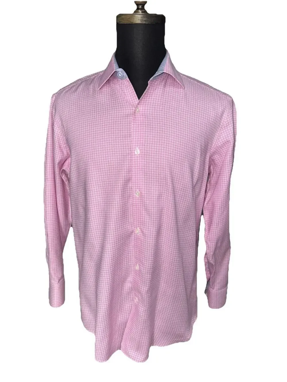 TAILORBYRD Men’s Cotton Non-Iron Trim Fit Shirt In Pink Check-Size 15.5|Medium - Picture 3 of 13